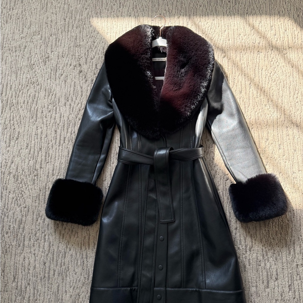 Alice + Olivia Black Leather Jacket with Fur Accents